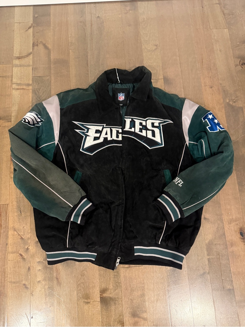 NFL Philadelphia Eagles Black and Green Varsity Bomber Jacket